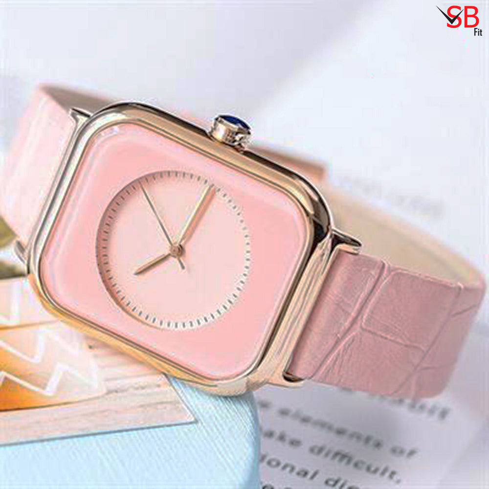 Stainless Steel Black Leather Strap Watch for Women by SB FIT®