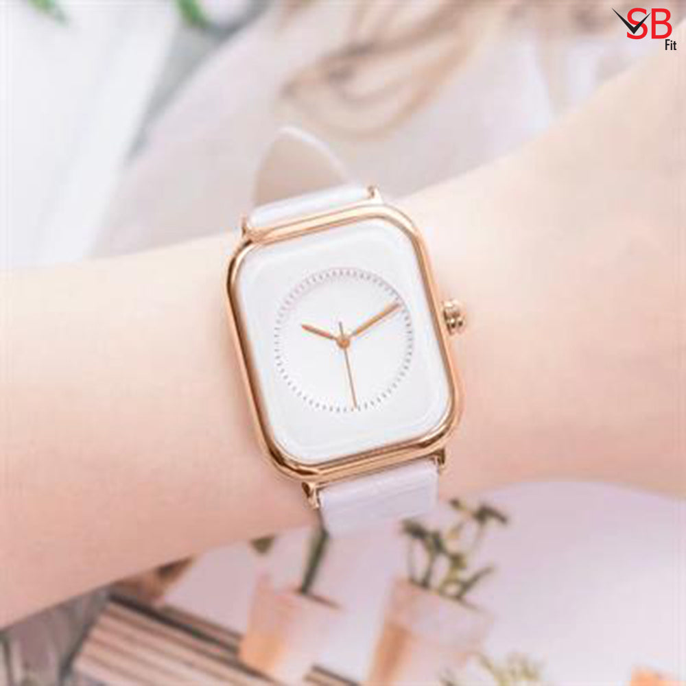 Stainless Steel Black Leather Strap Watch for Women by SB FIT®